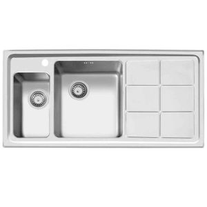 سینک ظرفشویی مدرن استیل توکار اخوان یک و نیم لگنه چپ و راست با سینی و عرض 50 و طول 100 سانتیمتر