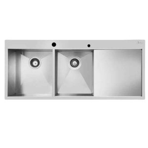 سینک ظرفشویی مدرن استیل توکار اخوان استیل دو لگنه چپ و راست با سینی و عرض 50 و طول 120 سانتیمتر