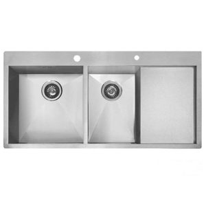سینک ظرفشویی مدرن استیل توکار اخوان استیل دو لگنه چپ و راست با سینی و عرض 50 و طول 100 سانتیمتر