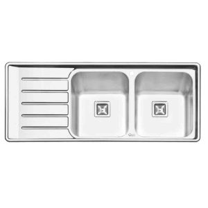سینک ظرفشویی مدرن استیل توکار ایلیا استیل دو لگنه چپ و راست با سینی و عرض 50 و طول 120 سانتیمتر