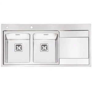 سینک ظرفشویی مدرن استیل توکار ایلیا استیل دو لگنه چپ و راست با سینی و عرض 50 و طول 120 سانتیمتر مدل 2070