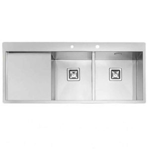 سینک ظرفشویی مدرن استیل توکار ایلیا استیل دو لگنه چپ و راست با سینی و عرض 50 و طول 120 سانتیمتر