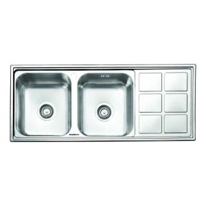 سینک ظرفشویی مدرن استیل توکار صادکو دو لگنه چپ و راست با سینی و عرض 50 و طول 116 سانتیمتر