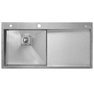 سینک ظرفشویی مدرن استیل توکار اخوان تک لگنه چپ و راست با سینی و عرض 50 و طول 100 سانتیمتر