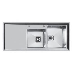 سینک ظرفشویی مدرن استیل توکار اخوان دو لگنه چپ و راست با سینی و عرض 50 و طول 120 سانتیمتر