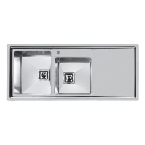 سینک ظرفشویی مدرن استیل توکار اخوان دو لگنه چپ و راست با سینی و عرض 50 و طول 120 سانتیمتر