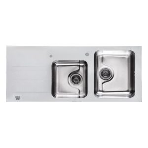 سینک ظرفشویی مدرن شیشه ای توکار استیل البرز دو لگنه چپ و راست با سینی و عرض 50 و طول 120 سانتیمتر