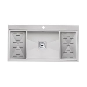سینک ظرفشویی مدرن استیل توکار الکس تک لگنه چپ و راست با سینی و عرض 50 و طول 116 سانتیمتر با آبچکان