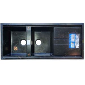 سینک ظرفشویی مدرن گرانتی توکار مشکی طرح سنگ مرمر تارو دو لگنه چپ و راست با سینی و عرض 50 و طول 116 سانتیمتر