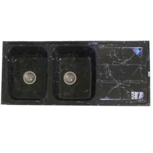 سینک ظرفشویی مدرن گرانیتی توکار مشکی طرح سنگ مرمر پارادایز دو لگنه چپ و راست با سینی و عرض 50 و طول 116 سانتیمتر