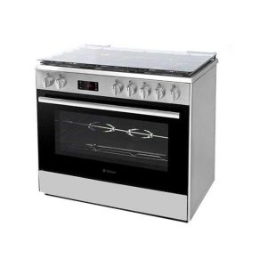 اجاق گاز مدرن مبله فردار 5 شعله لعاب سفید با تایمر، فندک اتوماتیک و ترموکوپل برند اسنوا