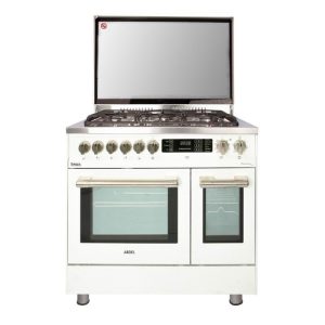 اجاق گاز مدرن مبله فردار 5 شعله استیل سفید با تایمر، فندک اتوماتیک و پنل لمسی سایز 85 و بزرگتر از 85 سانتیمتر برند آردل