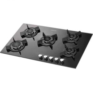 اجاق گاز مدرن صفحه ای توکار 5 شعله شیشه ای مشکی با فندک اتوماتیک و ترموکوپل سایز 61 تا 84 سانتیمتر برند استیل البرز