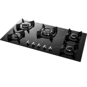 اجاق گاز مدرن صفحه ای توکار 5 شعله شیشه ای مشکی با فندک اتوماتیک و ترموکوپل سایز 85 و بزرگتر از 85 سانتیمتر برند استیل البرز