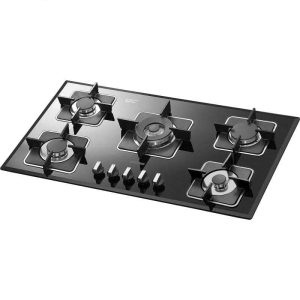 اجاق گاز مدرن صفحه ای توکار 5 شعله شیشه ای مشکی با فندک اتوماتیک و ترموکوپل سایز 85 و بزرگتر از 85 سانتیمتر برند استیل البرز