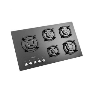 اجاق گاز مدرن صفحه ای توکار 5 شعله شیشه ای مشکی با فندک اتوماتیک و ترموکوپل سایز 85 و بزرگتر از 85 سانتیمتر برند استیل البرز