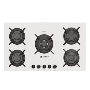 اجاق گاز مدرن صفحه ای توکار 5 شعله شیشه ای سفید با فندک اتوماتیک و ترموکوپل سایز 85 و بزرگتر از 85 سانتیمتر برند اسنوا