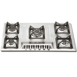 اجاق گاز مدرن صفحه ای توکار 5 شعله استیل طوسی با فندک اتوماتیک سایز 85 و بزرگتر از 85 سانتیمتر برند رمگا