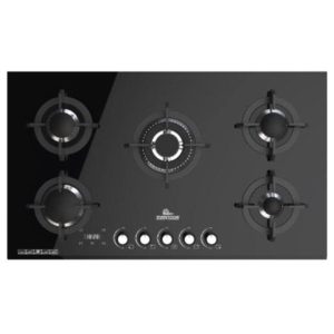 اجاق گاز مدرن صفحه ای توکار 5 شعله شیشه ای مشکی با فندک اتوماتیک و ترموکوپل و تایمر سایز 85 و بزرگتر از 85 سانتیمتر برند زرتوس