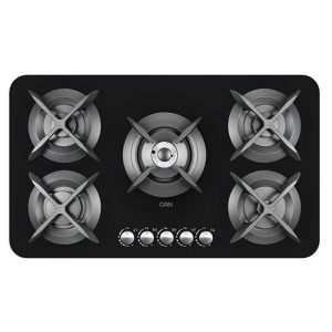 اجاق گاز مدرن صفحه ای توکار 5 شعله شیشه ای مشکی با فندک اتوماتیک و ترموکوپل سایز 85 و بزرگتر از 85 سانتیمتر برند کن