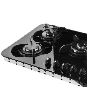 اجاق گاز مدرن صفحه ای توکار 5 شعله شیشه ای مشکی با فندک اتوماتیک و ترموکوپل سایز 85 و بزرگتر از 85 سانتیمتر برند کن
