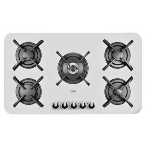 اجاق گاز مدرن صفحه ای توکار 5 شعله شیشه ای سفید با فندک اتوماتیک و ترموکوپل سایز 85 و بزرگتر از 85 سانتیمتر برند کن