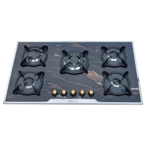 اجاق گاز مدرن صفحه ای توکار 5 شعله سرامیکی مشکی با فندک اتوماتیک و ترموکوپل سایز 85 و بزرگتر از 85 سانتیمتر برند نوکرس