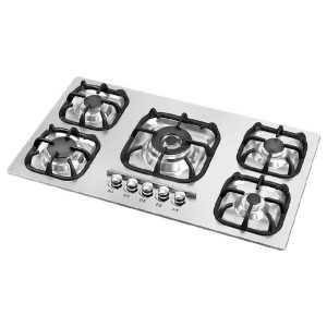 اجاق گاز مدرن صفحه ای توکار 5 شعله استیل طوسی با فندک اتوماتیک و ترموکوپل سایز 85 و بزرگتر از 85 سانتیمتر برند کن
