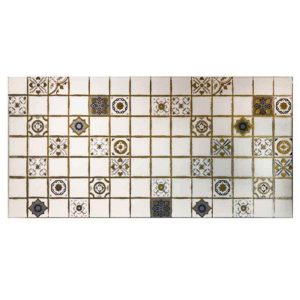 دیوارپوش کاشی بین کابینتی آشپزخانه طوسی طلایی قابل شست و شو