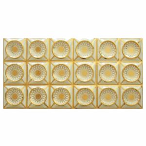 دیوارپوش کاشی بین کابینتی آشپزخانه طرح گل طلایی سفید قابل شست و شو