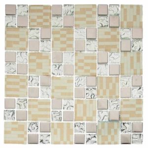 دیوارپوش کاشی بین کابینتی آشپزخانه طرح مدرن مربعی کرم روشن قابل شست و شو