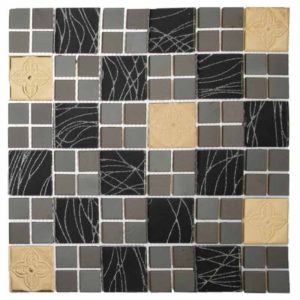 دیوارپوش کاشی بین کابینتی آشپزخانه طرح مدرن مربعی مشکی قابل شست و شو