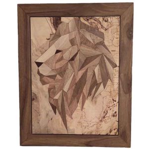 قیمت و خرید تابلو معرق چوبی یک تکه، طرح شیر در رنگ قهوه ای، مخصوص نصب روی دیوار