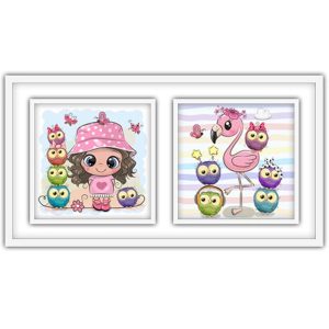 قیمت و خرید تابلو اتاق کودک و نوزاد دخترانه دو تکه، طرح دختر بچه و قو در رنگ صورتی و آبی، از جنس پی وی سی و مخصوص نصب روی دیوار