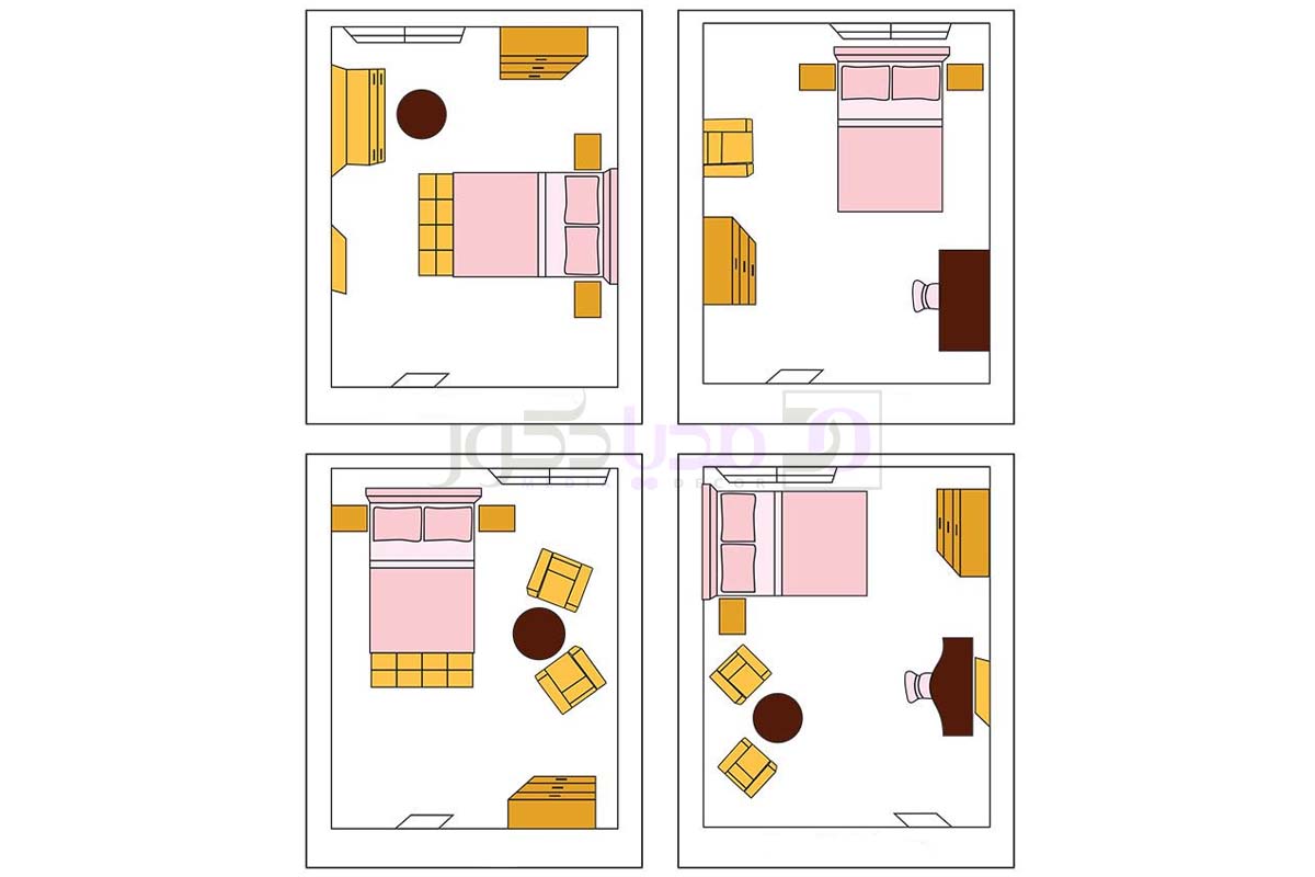 چیدمان اتاق خواب کوچک با در نظر گرفتن مسیر رفت و آمدی