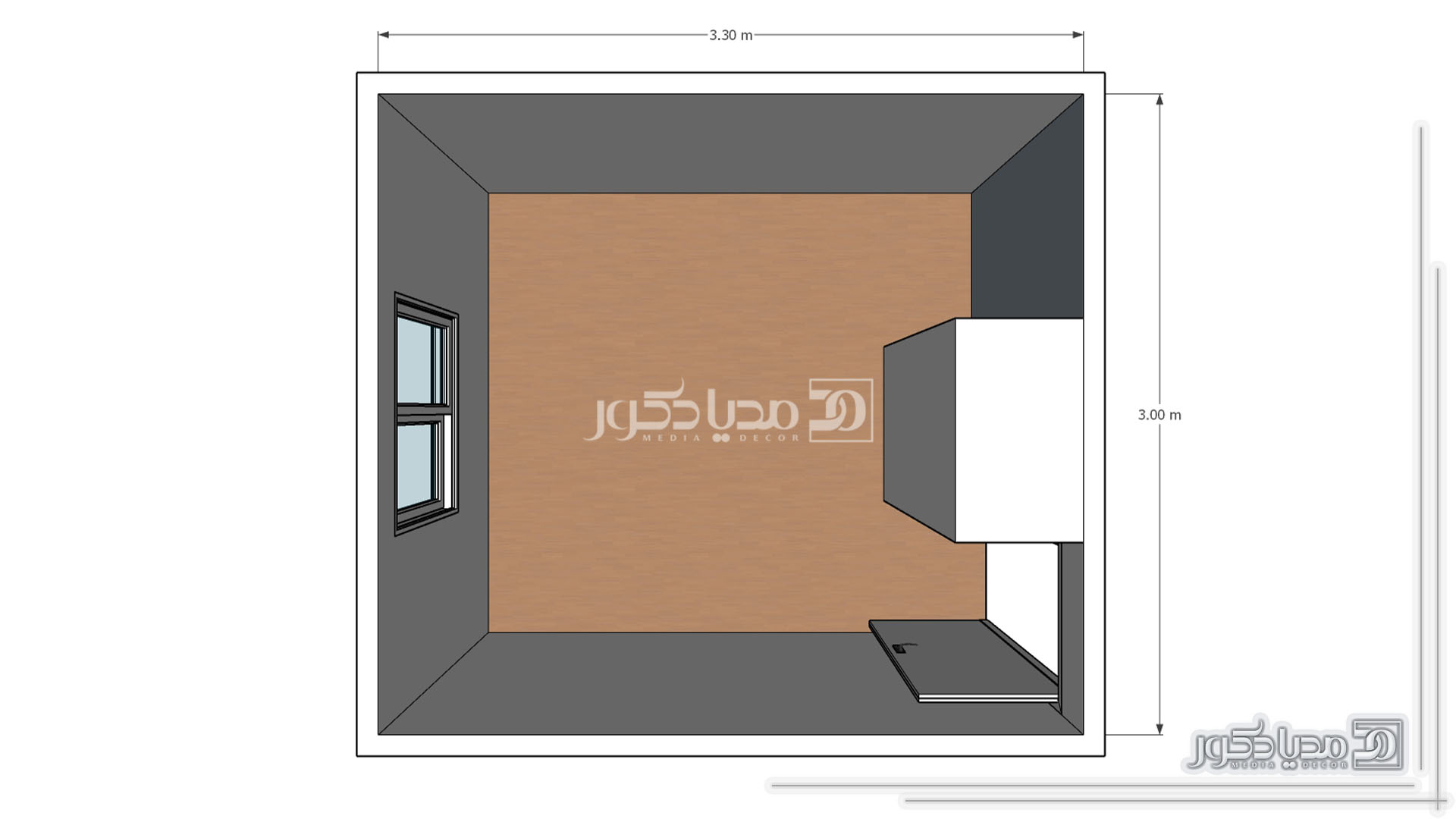 پلان اتاق خواب 9 متری با ابعاد 3 د 3 متر