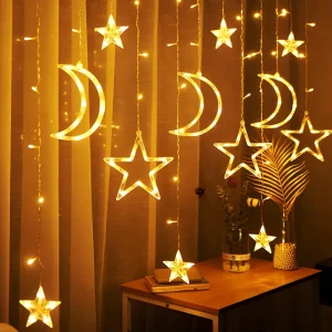 ریسه ال ای دی مدل آویز طرح ماه و ستاره طول 3 متر