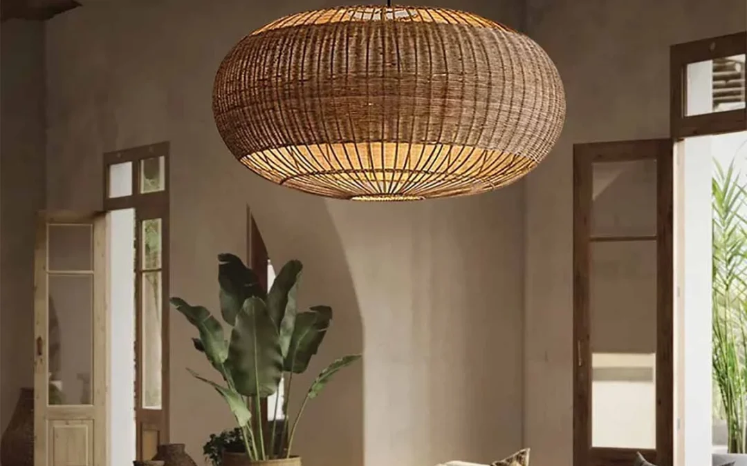 ایده های دکور با لوستر حصیری