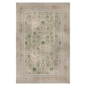 فرش ماشینی 700 شانه زمینه سبز حاشیه قهوه ای کد 161