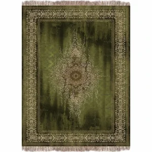 فرش ماشینی 1200 شانه فرش پردیسان دلیجان زمینه سبز حاشیه طلایی کد 1053b