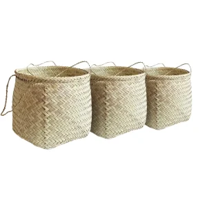 سبد حصیری مدل استوانه بسته ۳ عددی