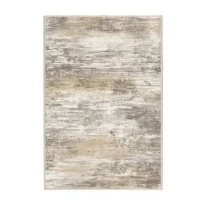 فرش ماشینی 1000 شانه زمینه کرم حاشیه قهوه ای مدل چاپ نانو بدون پرز طرح مینیمال دلنو کد OR.1122.07