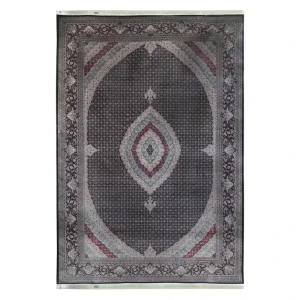 فرش ماشینی 1200 شانه اعلا نشان ایرانیان زمینه و حاشیه سرمه ای طرح ریز ماهی کد 1241