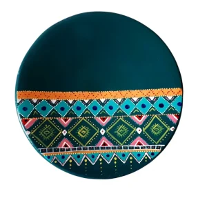 بشقاب دیوار کوب سفالی طرح گلیم مدل دایره کد 66