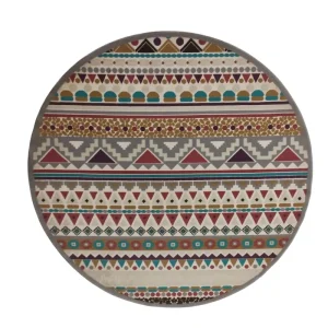 فرش ماشینی 500 شانه زمینه الوان حاشیه نقرهای مدل گرد فانتزی نقش برجسته طرح گلیم