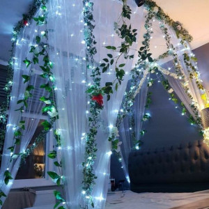 تزیین اتاق خواب عروس با ریسه ال ای دی و تور