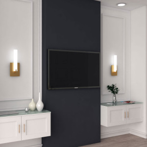 نقاشی دیوار پشت تلویزیون به رنگ مشکی زغالی به طرح عمودی
