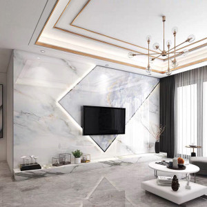 طراحی دیوار پشت تلویزیون با سنگ اسلب