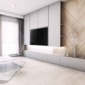 دکور پشت تلویزیون با کمد چوبی