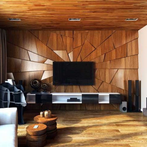 نمای پشت تلویزیون چوبی طرح دار